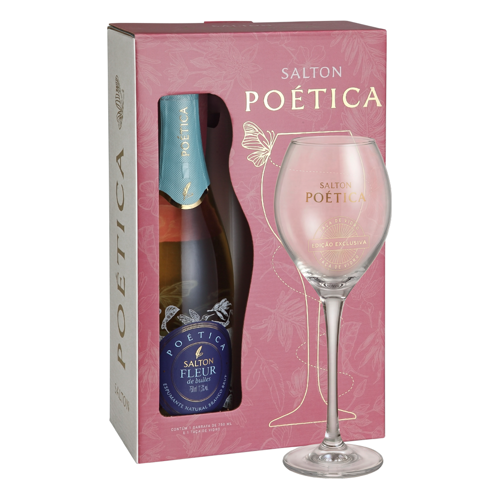 KIT ESPECIAL - ESPUMANTE SALTON POÉTICA FLEUR DE BULLES + TAÇA